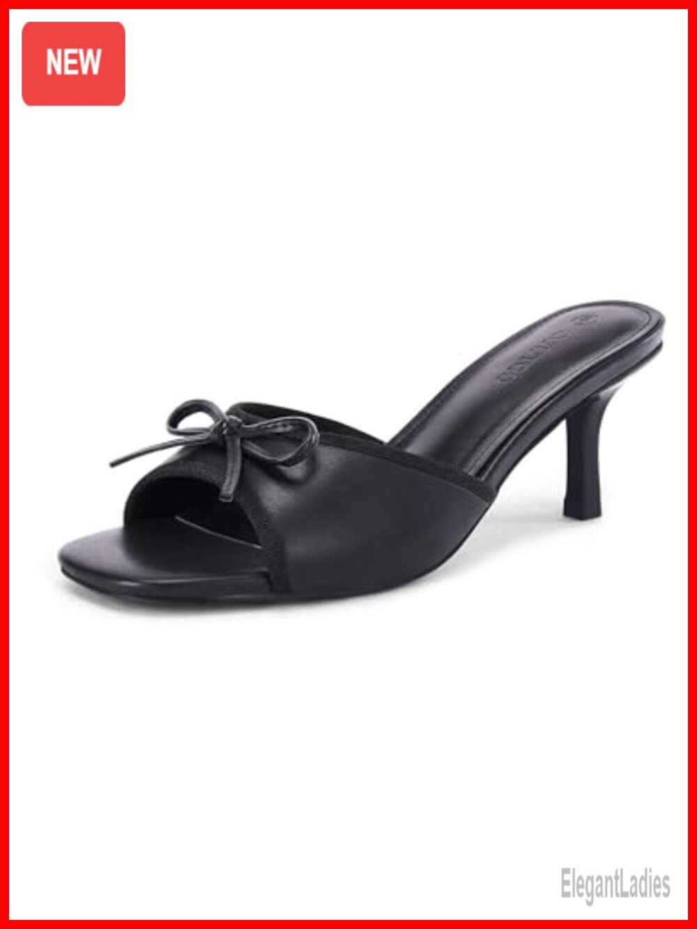 Womens Bow Mule Heels Kitten Heel Square Toe Slip On Dress Shoes Faux Leather
